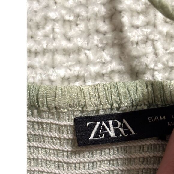 Zara Smocked Ruffle Hem Tie Front Cami Top Size M Sage Green Pastel Cottagecore - Picture 3 of 6